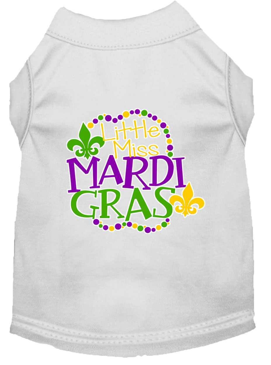 Miss Mardi Gras Screen Print Mardi Gras Dog Shirt White Lg